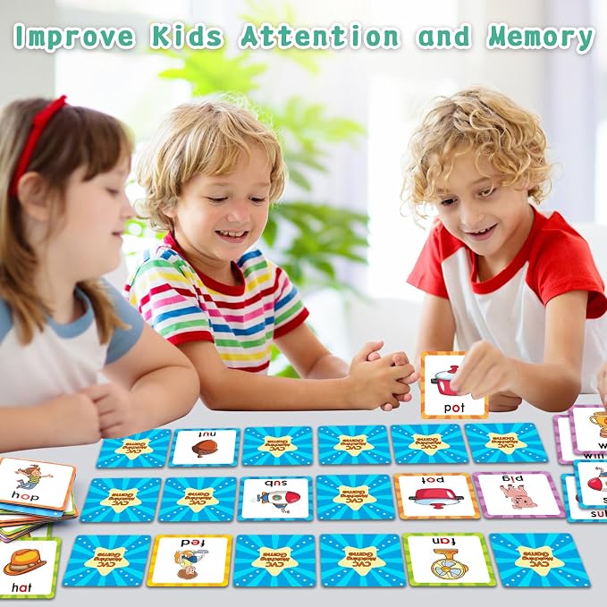 Memory Game, CVC Word Games Kindergarten, Matching Games for Kids 3-5 | Memory Games for Kids Ages 4-8, Phonics Games Flash Cards 3-4 Years, Memory Card Game Homeschool Learning Educational Toys