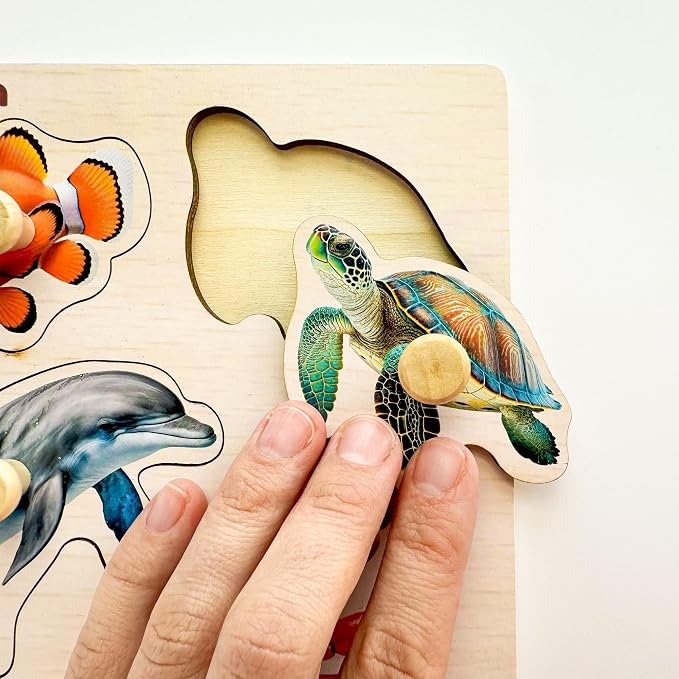 QUOKKA Wooden Puzzles for Toddlers 1-3 – 6 Pegged Puzzles for Kids Ages 2-4 – Animal and Fruits Learning Toy for Kids – Gift Realistic Educational Game for Boy and Girl