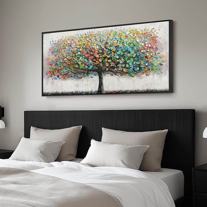 Large Framed Tree of Life Colorful Wall Art, Modern Canvas Prints Paintings