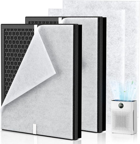 PR1 Replacement Filter for Mooka PR1 Air Purifier for Home Large Room up to 2200sq.ft, HEPA Activated Carbon, with 4Pcs Washable Filter for Pets, PM 2.5, Pollen, 2 Packs