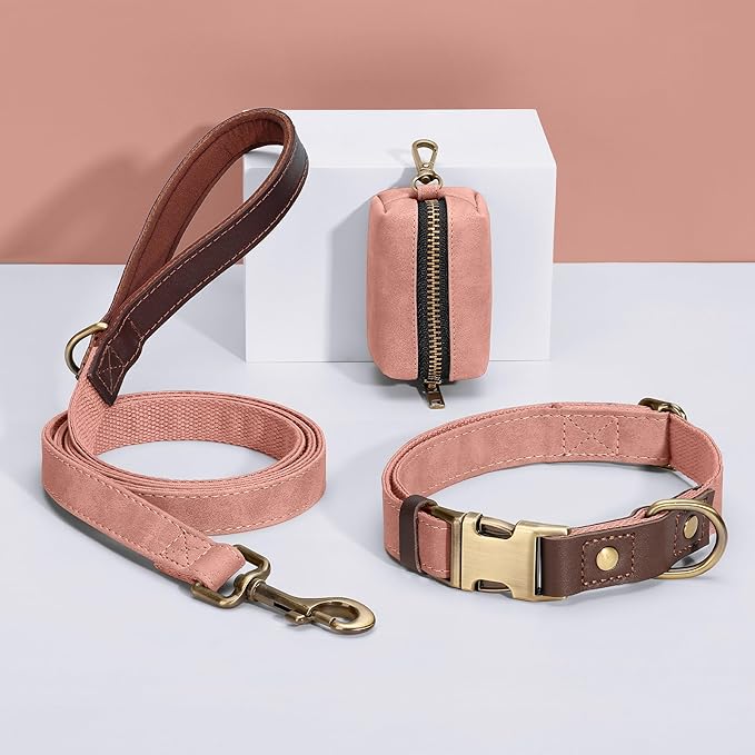 Didog Soft PU Leather Dog Collars for Medium Dogs,Classic Adjustable Dog Collars with Quick Release Metal Buckle,Easy Clean and Comfortable with Nylon Lining,Pink,M Neck 14-19"