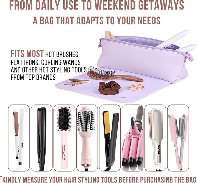 BAREFOOT CARIBOU Hair Tools Travel Bag and Heat Resistant Mat for Flat Irons, Straighteners, Curling Iron, and Haircare Accessories, 2-in-1 design, with Interior Pockets, Portable Organizer