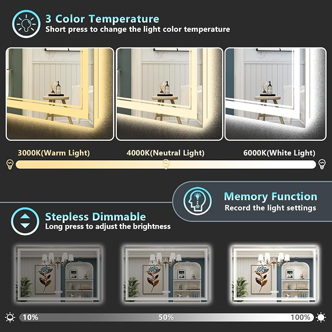 55x36 LED Bathroom Mirror with Lights, Backlit and Front Lit Anti-Fog Lighted