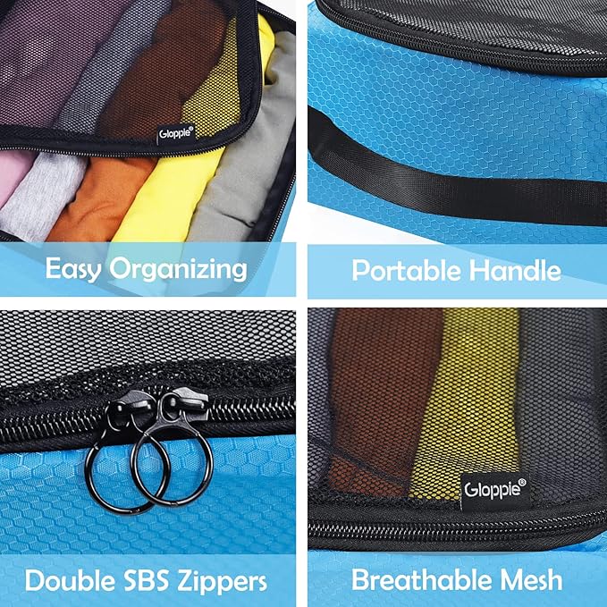 4-PACK Blue Organizer Cubes - Pack Luggage, Suitcase and Carry On Cubes