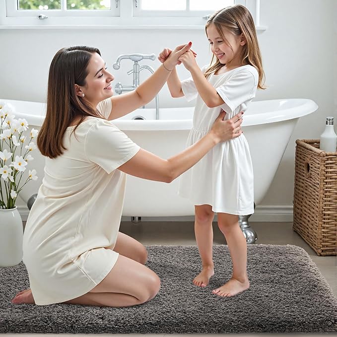 Bathroom Runner Rug 24x59 Dark Grey Non Slip Fluffy Long Bath Mat for Bathroom Floor Washable Plush Luxury Bath Rug for Tub Absorbent Shower Sink Mat Bedside Rug