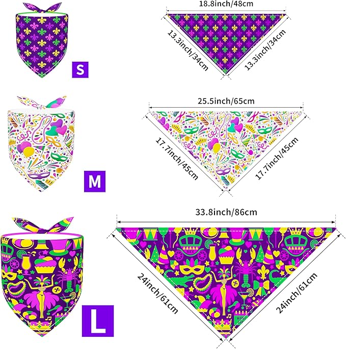 PET SHOW 50 Pack Mardi Gras Dog Bandanas Bulk for Small Dogs Cats Puppys XS Washable Adjustable Dog Scarf Triangle Bibs Pet Green Yellow Decorative Grooming Accessories
