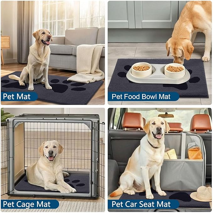 Buganda Dog Door Mat for Muddy Paws, Absorbent Dirt Trapper Washable Indoor Doormats, Non Slip Low-Profile Mud Mat for Dogs, Front Entrance Doormat for Inside Floor (30x20 Inches, Black)