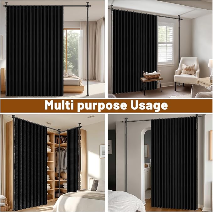 100% Blackout Room Divider Curtains Sets Black 1 Panel W100 x L96in No Drill