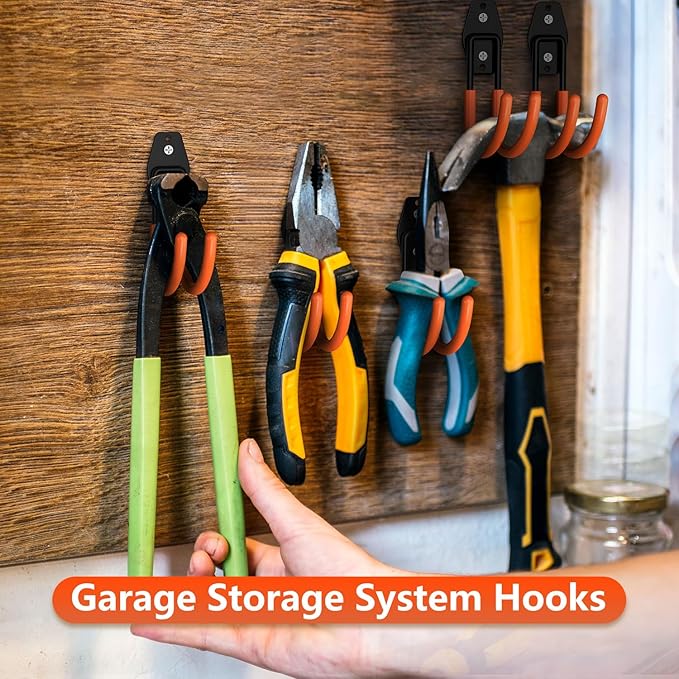 Garage Hooks with Anti-Slip Coating,Heavy Duty Wall Mount Storage Hooks for Hanging Bike,Hose,Ladder,Yard,Garden Tools (4 Pack Orange 5.5x4.1 Inch)
