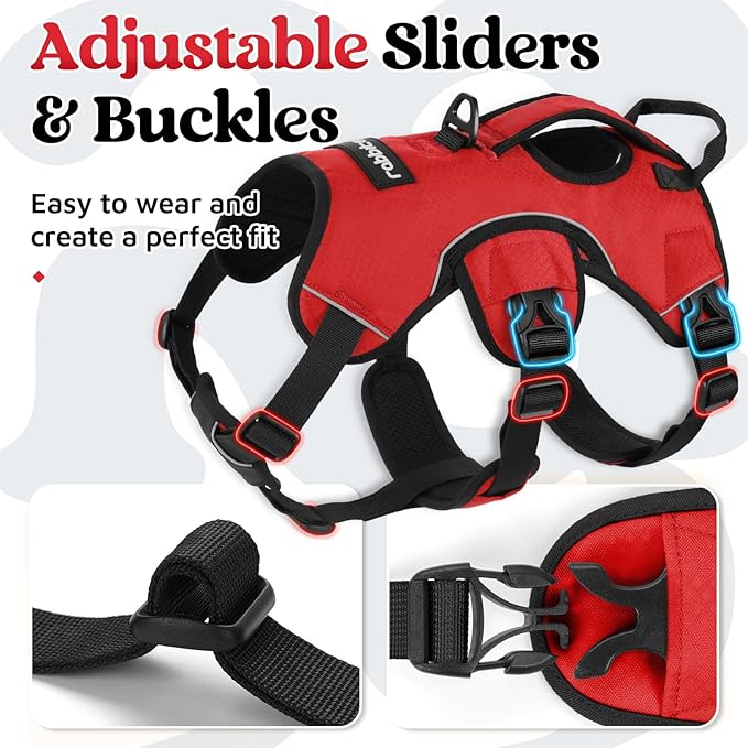 rabbitgoo Escape Proof Dog Harness, Soft Padded Full Body Pet Harness, Reflective Adjustable No Pull Vest with Lift Handle and Leash Clip for Large Dogs Walking Hiking Training, XL, Red