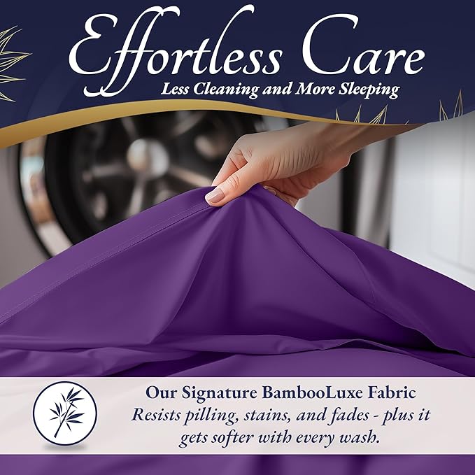 DECOLURE 100% Viscose Derived from Bamboo Sheets King Size 4pcs - Ultra Soft & Luxuriously Cooling, 17" Deep Pocket, Double Stitching, Perfect for Hot Sleepers - King Bed Sheets (Purple)