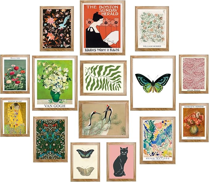 LANCHI95 Eclectic Framed Wall Art Set of 15 – Colorful Gallery Wall Decor