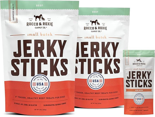 Rocco & Roxie Beef Jerky Sticks Treats for Dogs Bundle + Free 6oz Beef Jerky Sticks for Dogs