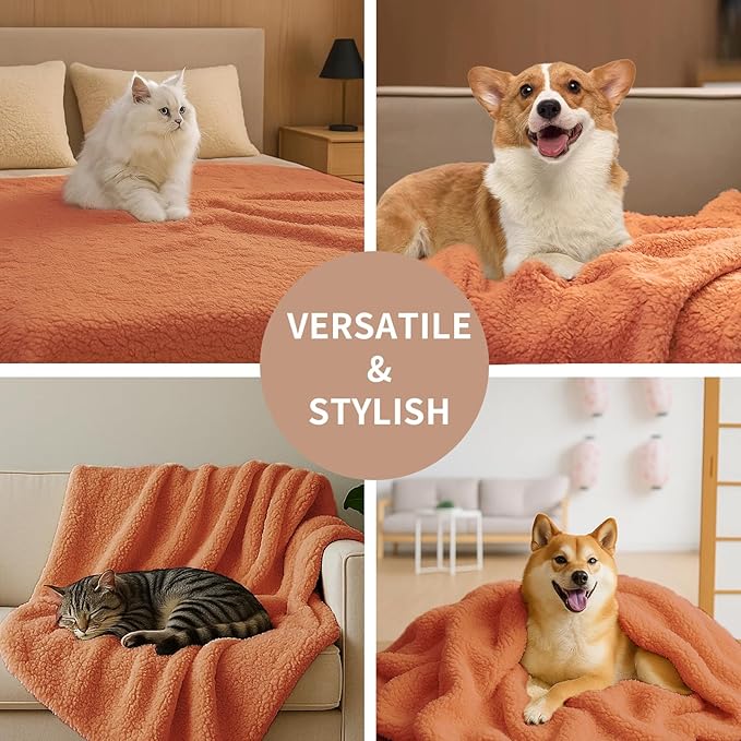 Pet Blankets for Couch Sofa Bed Dog Blankets Reversible Cat Blanket Soft Furniture Protector Cover for Small Medium Large Dogs Cats, Orange, 41 x 30 inches