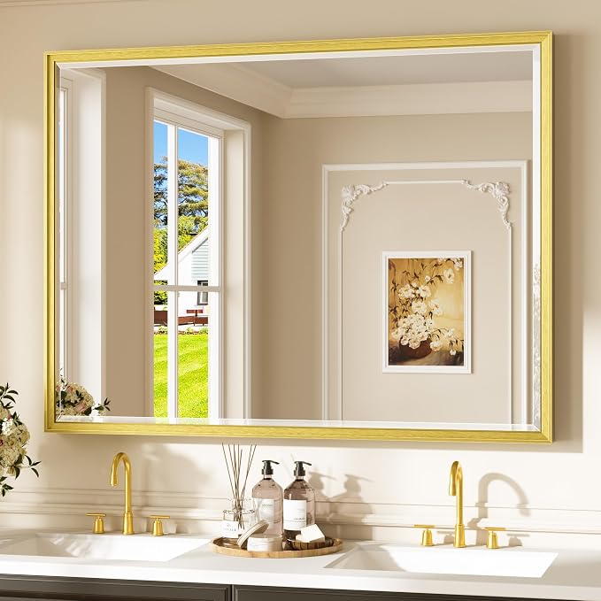 Keonjinn 48" x 36" Large Gold Bathroom Mirrors