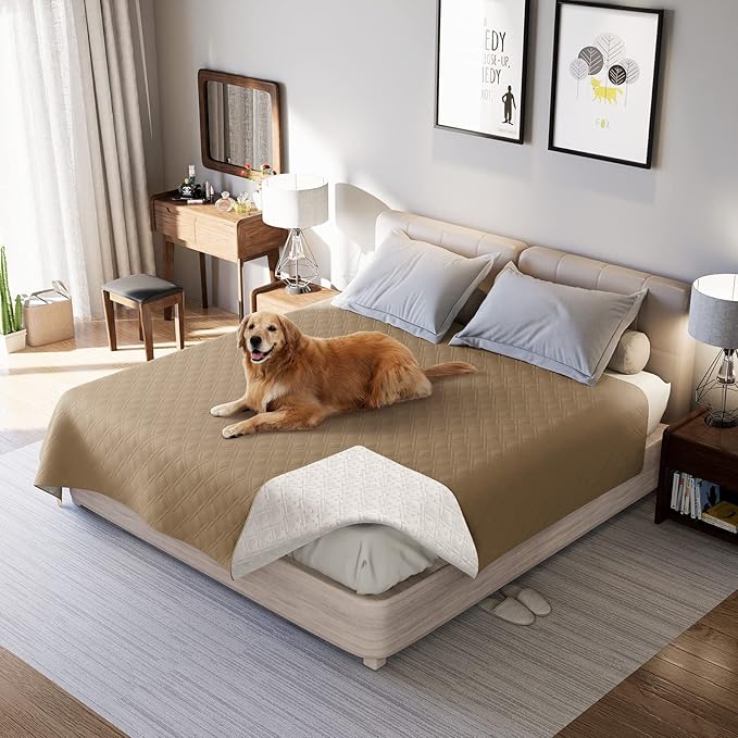 Waterproof Dog Bed Covers for Couch Protection, Water-Resistant Soft Dog Pet Blanket Anti-Slip Dog Blanket for Bed, for Furniture Bed Couch Sofa (Taupe,52x82inch)