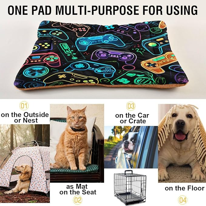 Colorful Video Game Controllers Dog Bed Cat Bed, Rectangle Comfortable Pet Bed, Ultra Soft Calming Dog Bed for Small Medium Dogs, 18x24in