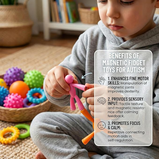 MAGMEN Magnetic People Figures-10 Pc Kids Magnet Men Travel Toy Characters | 3 in. poseable fidgets, magnets securely embedded. Quiet car and desk play. Party favors. w/metal play tin