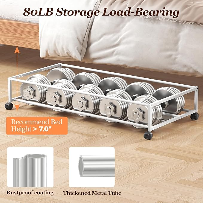Rolling Under Bed Storage, 70L, 2 Pack – Beige