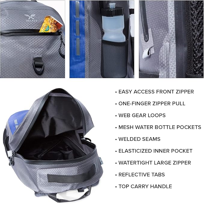 Submersipack Waterproof Backpack - Submersible, Inflatable, Floating TPU Coated Durable Nylon Dry Bag with Airtight Zipper for Kayak, Fishing, Boating, Hiking, Paddle Board (Deep Blue, 25L)
