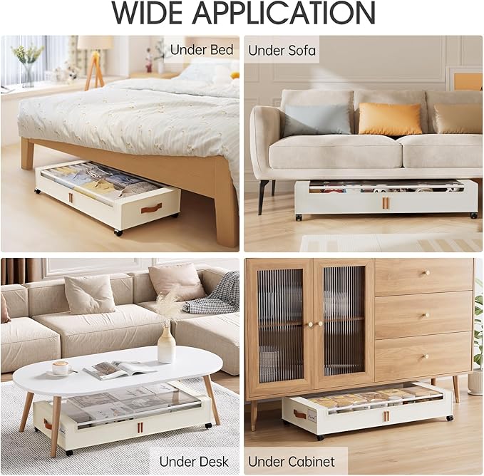 Rolling Under Bed Storage, 70L, 2 Pack – Beige