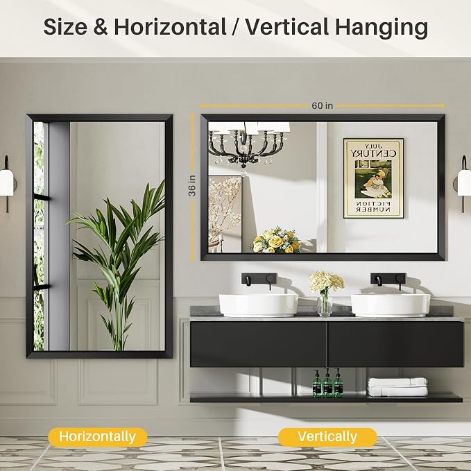 Briivue 60x36 Inch Black Bathroom Mirror