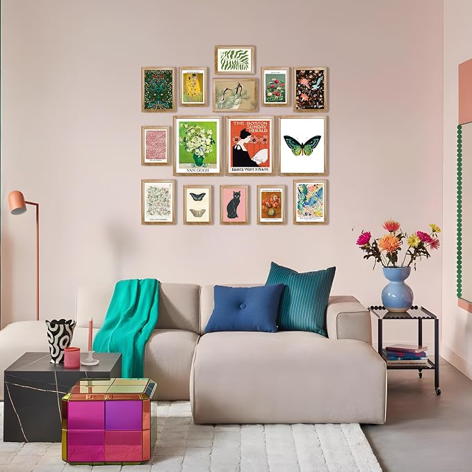 LANCHI95 Eclectic Framed Wall Art Set of 15 – Colorful Gallery Wall Decor