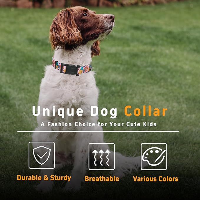 Dog Collar, Cute Cartoon Fruit Boys Girls Puppy Collar for Small Medium Large Dogs, Adjustable Soft Pet Collar with Safety Buckle for Male Females(Pink Cartoon, L)