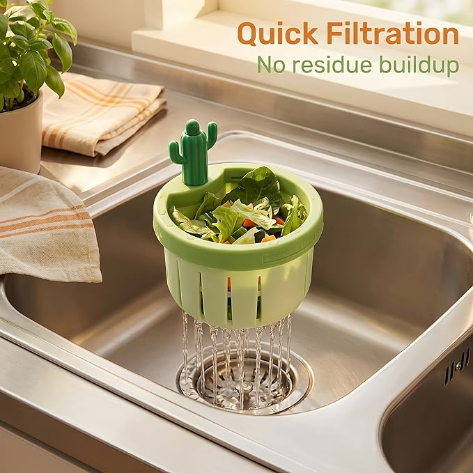 Cactus Kitchen Sink Drain Strainer, 2026 Upgrade Press to Dump Basket Waste Collector, Multifunctional Kitchen Sink Drain Strainer Fun Sink Accessory for Home Bathroom (Green + Yellow)