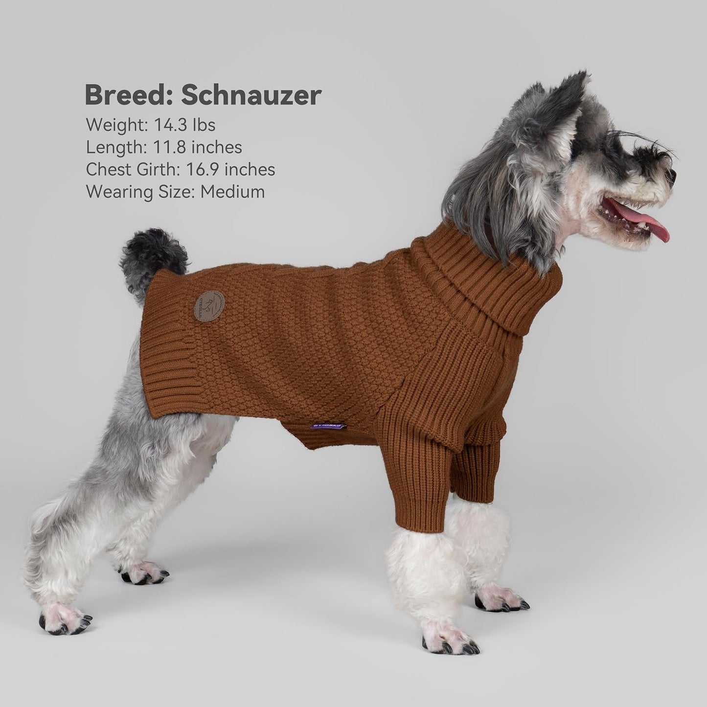 cyeollo Dog Sweaters for Medium Dogs Boy, Stretchy Warm Turtleneck Doggy Clothes for Fall Winter, Thermal Knit Pet Apparel with Sleeves, Brown XL