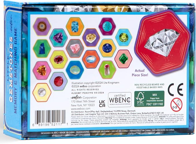 eeBoo: Memory & Matching Game- Little Gemstones - 18 Pairs to Memorize, Colorful Gems, Encourages Recognition, Concentration Skills, Kids Ages 5+