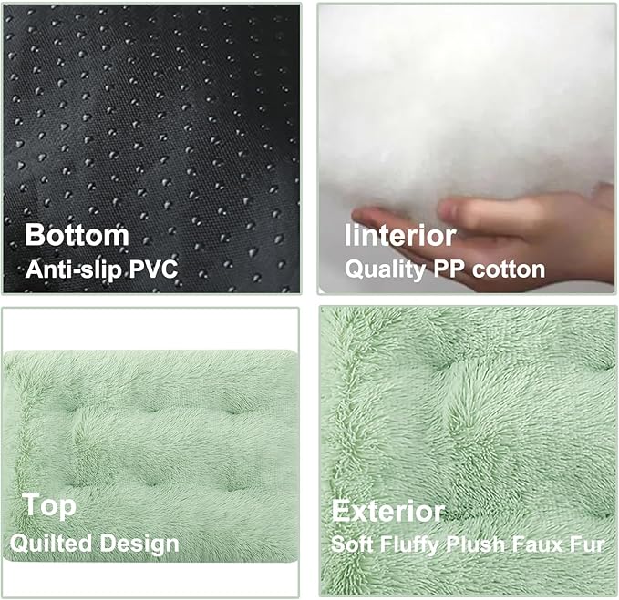 Dog Crate Mat, Dog Bed for Large Dogs, Comfy Fluffy Kennel Pad Anti-Slip for Dog beds & Furniture, Quilted Dog Bed for Pets for Medium/Small Dogs Cats (Color : Green 1, Size : 25x18)