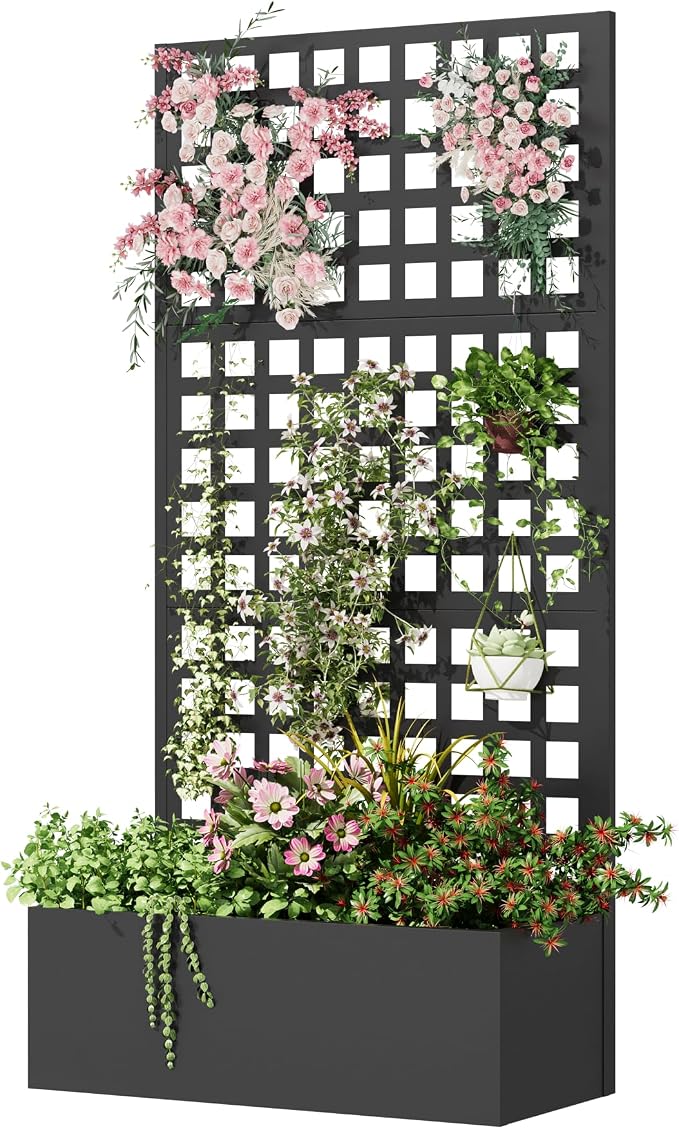 Metal Planter Box with Trellis, Planter Box Trellis with Privacy Screen and