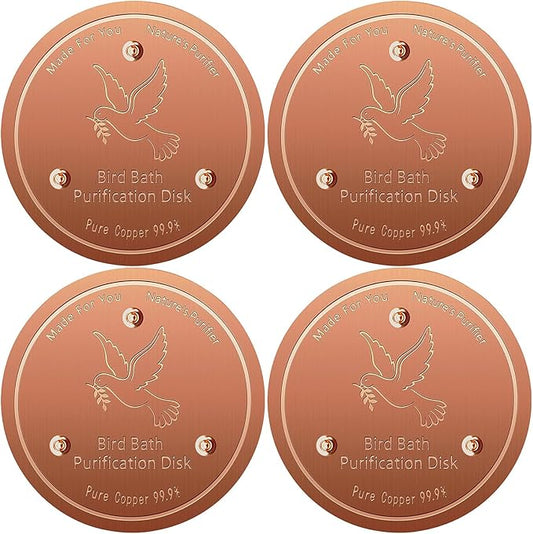 Bird Bath Copper Disk, Pure Copper Bird Bath Purification Disc, Save Cleaning Time, Chemical Free,Safe Natural Solution for Birdbaths Bowls&Waterfall Fountain, Year-Round Use (4 pcs)