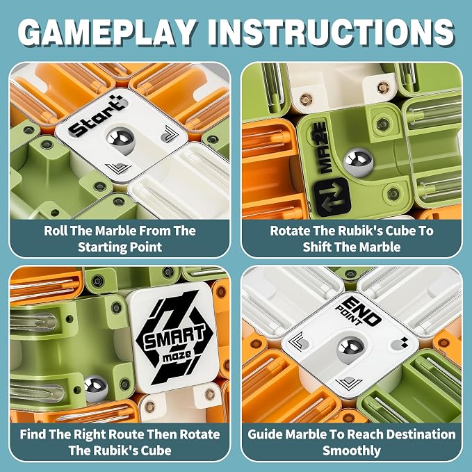 3D Maze Cube Ball Puzzle Brain Teaser for Adults & Kids, Educational Learning Toys Logical Thinking, Family Board Games Tabletop, Durable Puzzle Cube (Green&Brown&White, 2.7x2.7x2.7)