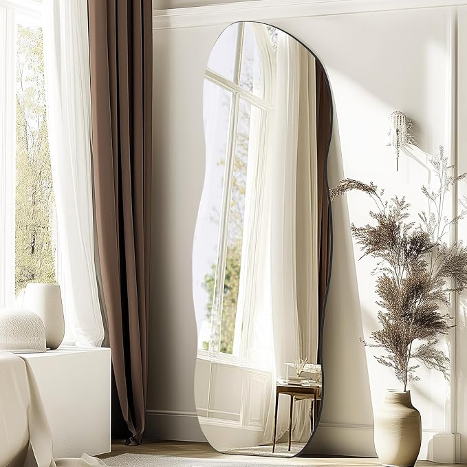 QDSSDECO Full Wave Length Mirror 63"x24" Irregular Wall Mirror Wave Frameless