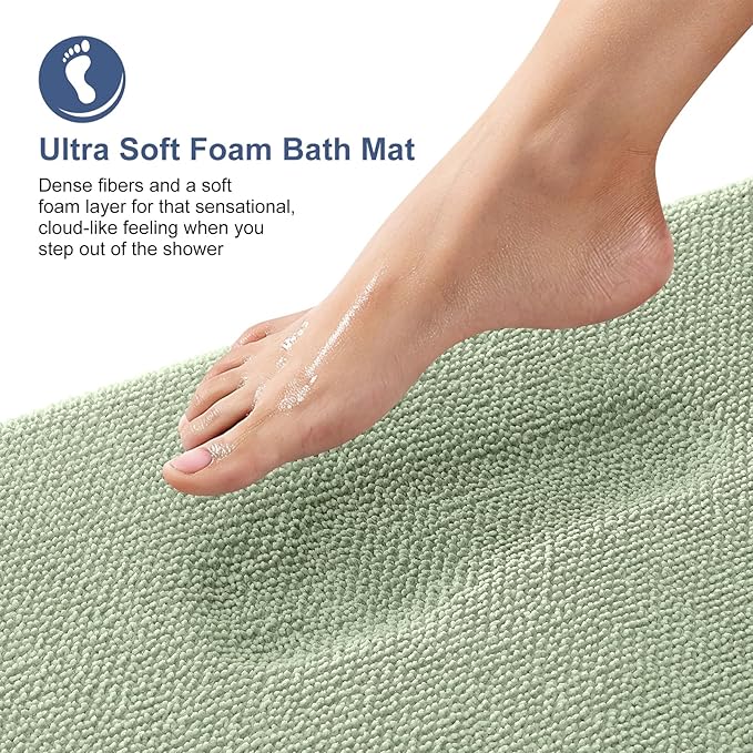OLANLY Thick Memory Foam Bath Mat Rug 44x24, Extra Soft Absorbent Bathroom Rug, Quick Dry Bath Mats, Non-Slip, Machine Washable Carpet for Bathroom, Tub and Shower, Home Decor Accessories, Sage Green