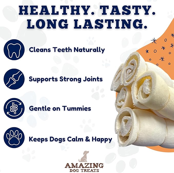 Amazing Dog Treats - Beef Cheek Rolls (6 Inch Regular - 4 Pcs) - No Hide - Safe Rawhide Alternative Dog Chew - Great for Power Chewers - Long Lasting Dog Chew - No Splinters - Retriever Rolls For Dogs