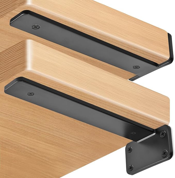 12 Pack - 6 inch Black Hidden L Shelf Bracket Iron Floating Shelf Brackets