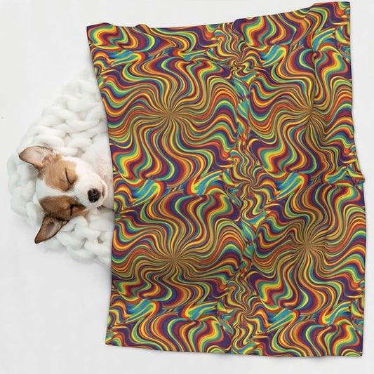 Reversible Pet Blanket for Sofa Protection Pet Comfort, Psychedelic Infinity, Double Sided Design with Cozy Nubby Nap Side and Durable Smooth Play Side