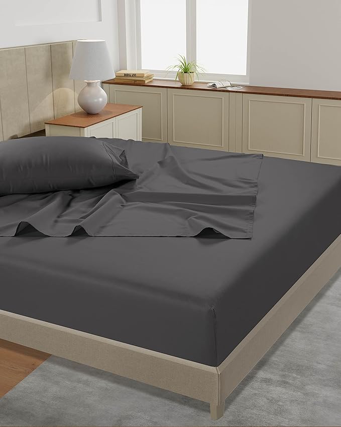 LANE LINEN Bed Sheets Full Size – 450 Thread Count 100% Long Staple Cotton Sheets Full Size, Soft & Fade-Resistant Sateen Weave, 15” Deep Pocket Fully Elasticized Fitted Sheet, Charcoal