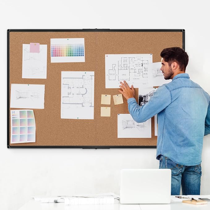Extra Large Cork Bulletin Board 60" X 36", Foldable Notice Pin Board