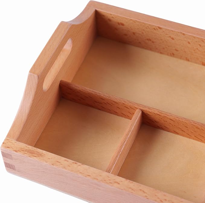 Premium Montessori 3-Compartment Sorting Tray – Solid Beechwood Classification Tray, Practical Life Activity for Sorting, Counting & Fine Motor Skills, Homeschool Classroom Kids Toddlers Ages 3-6