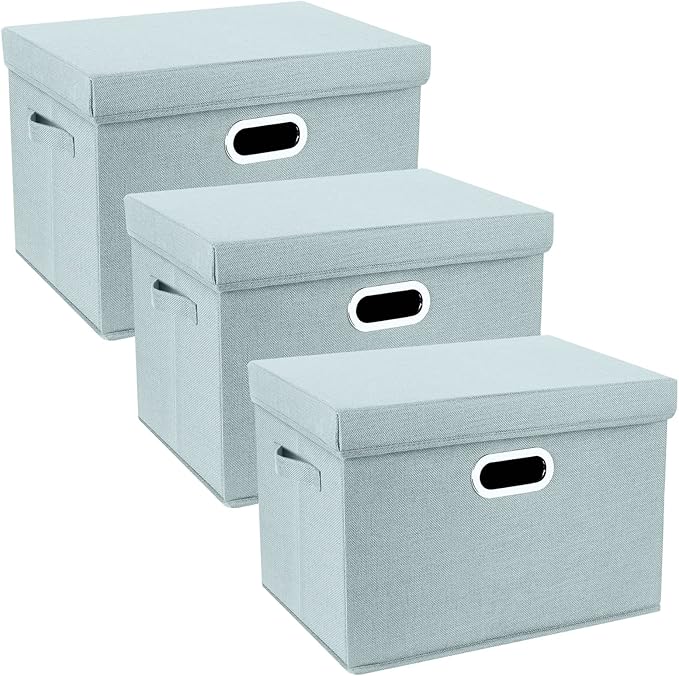 TYEERS Large Storage Bins with Lids, Collapsible, Washable, Fabric Storage Boxes for Organizing, 17.3x11.8x11.4 inches, 3 Pack, Aqua Spring