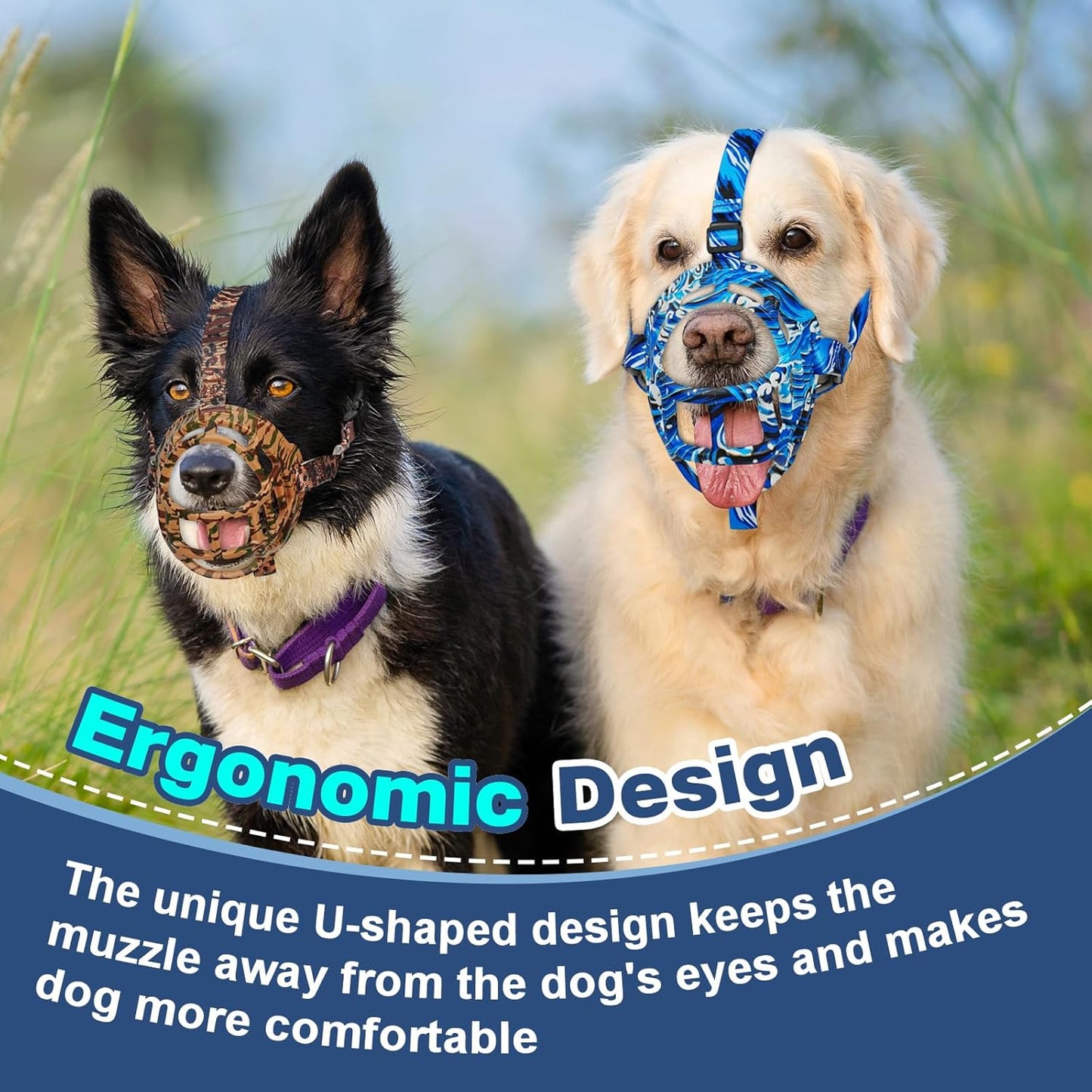 Basket Muzzle to Prevent Biting, Dog Muzzle for Large Medium Small Dogs Allows Panting Drinking Anti Chewing, Perfect for Grooming Trimming Training and Aggressive Reactive Dogs (Blue, Size 6)