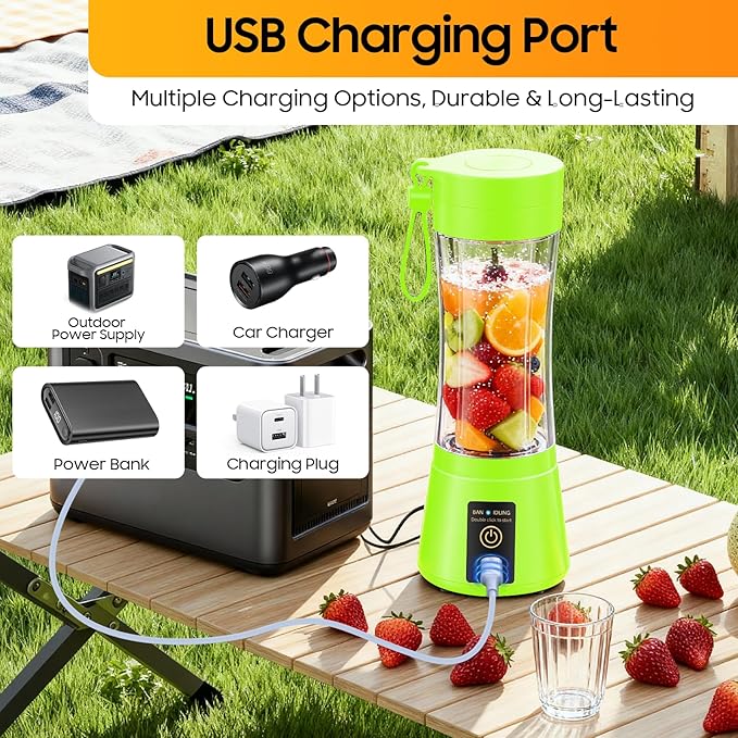 Cordless Portable Personal Size Blender - 12 Oz Mini Blender Make Smoothies and Shakes, Cordless Lightweight Rechargeable, Freshly Squeezed in Picnic/Sports/Office
