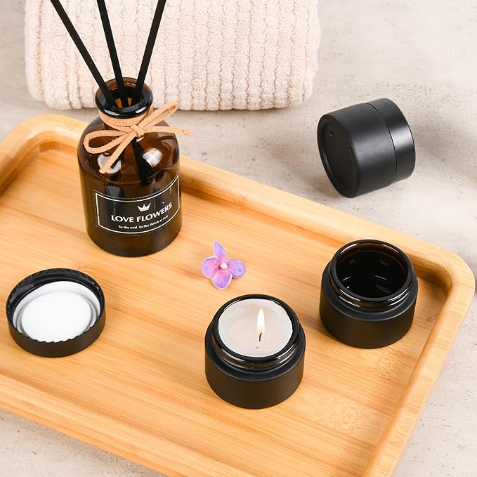 Glass Jars with Lids,Eco-Friendly Cosmetic Containers with Airtight Black Lids & Liners, Multi-Color Options for Cream, Lotion, Body Butter, DIY Skincare Travel Jars (Frosted Black, 1oz)