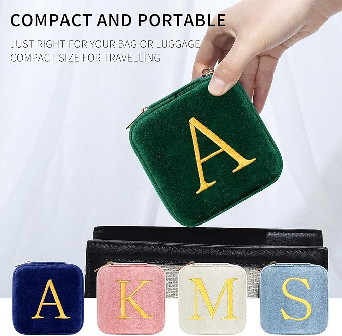Parima Retirement Gifts for Women - Retirement Gifts for Women 2026, Happy Retirement Party Gifts, Plush Velvet Emerald-Green Travel Jewelry Case Jewelry Box - Letter R, Green