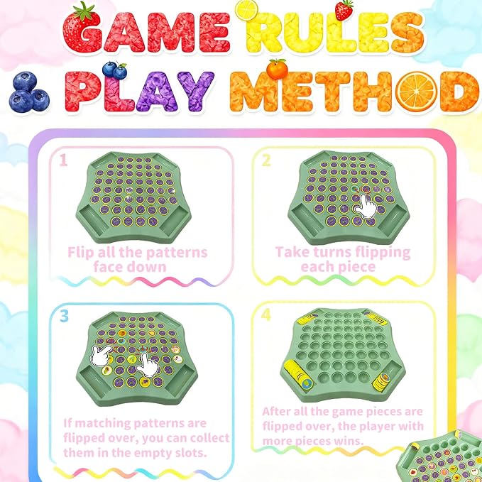 54PCS Fruit Flip Chess Memory Chess Game, Flip Match Board Game, for Kindergarten, Family, and Party Activities