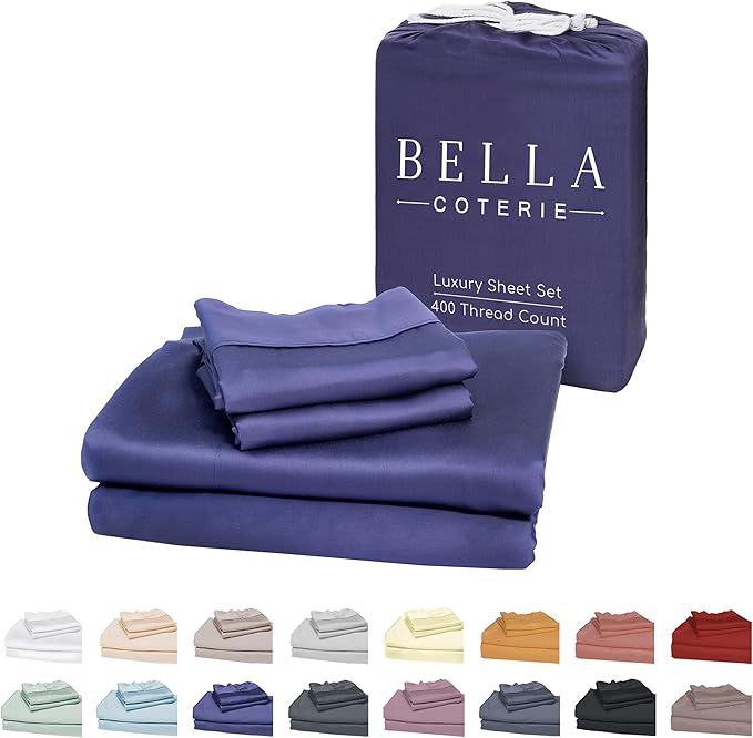Bella Coterie Luxury Bamboo Viscose King Size Sheet Set | 100% Organically Grown | Ultra Soft | Cooling for Hot Sleepers | 18" Deep Pocket [Twilight Blue]